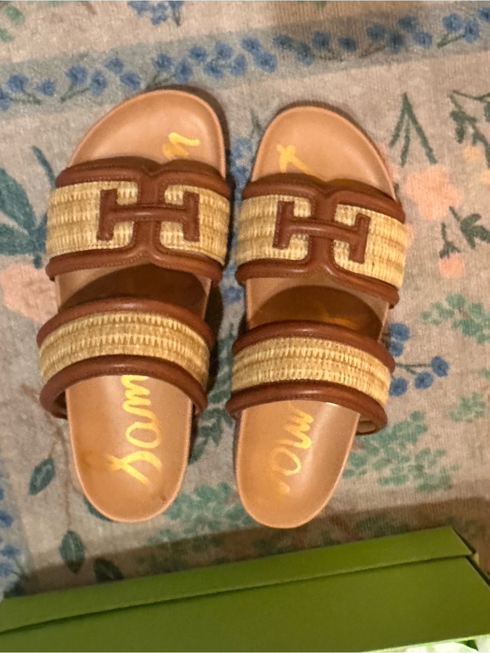 Sam Edelman Rowan Woven Slide Sandals in Natural and Spiced Russet - Picture 8 of 9